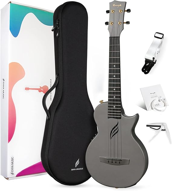 Enya NOVA UE Pro 26" Travel Carbon Fiber Acoustic-Electric Ukulele, Black | AcousticPlus Pickup, Built-In Effects, USB Rechargeable, Lightweight 1.98 lb, Cutaway Design, Kit with Case and Accessories