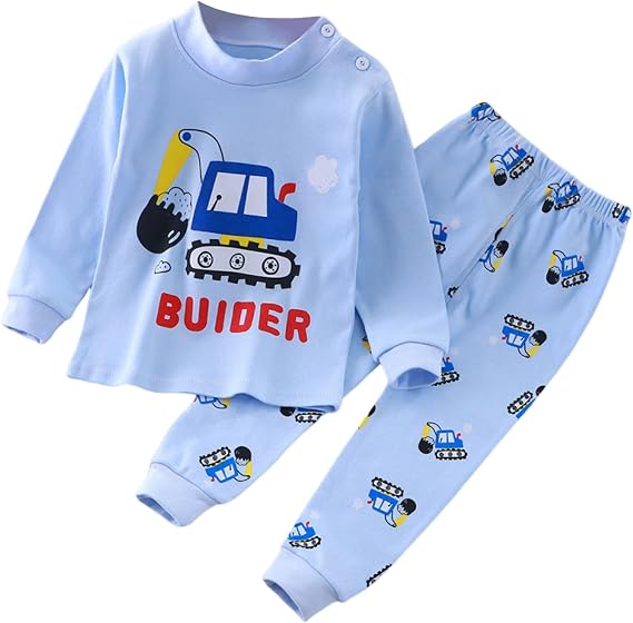 Toddler Boys Summer Clothes Set Baby Girls Cute 2 Piece Outfits Kids Excavator Floral Graphic Sweatsuit Long Sleeve