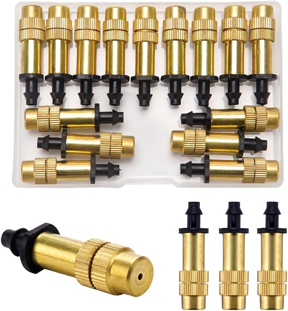 VooGenzek 15 PCS Adjustable Brass Misting Spray, Atomizing Sprinklers, Copper Atomizing Nozzle, Sprinkler Heads Nozzles for Garden Watering Greenhouse
