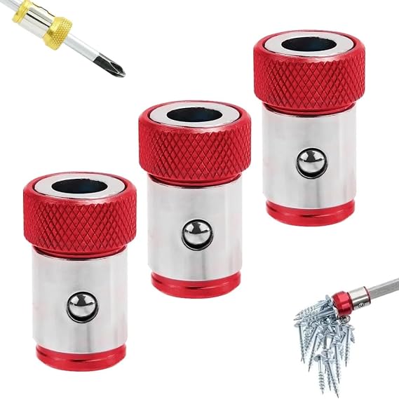 Upgraded Screwdriver Head Magnetic Ring, 1/4 Inches/ 6.35mm Universal Magnetizer Screw Removable for Hex Screwdriver and Power Bits, Metal Magnetic Screw Ring Bit Magnetizer Tool (Red)