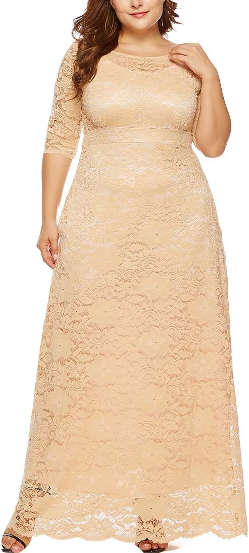 Eternatastic Women's Floral Lace 2/3 Sleeves Maxi Dress Plus Size Evening Party Dresses
