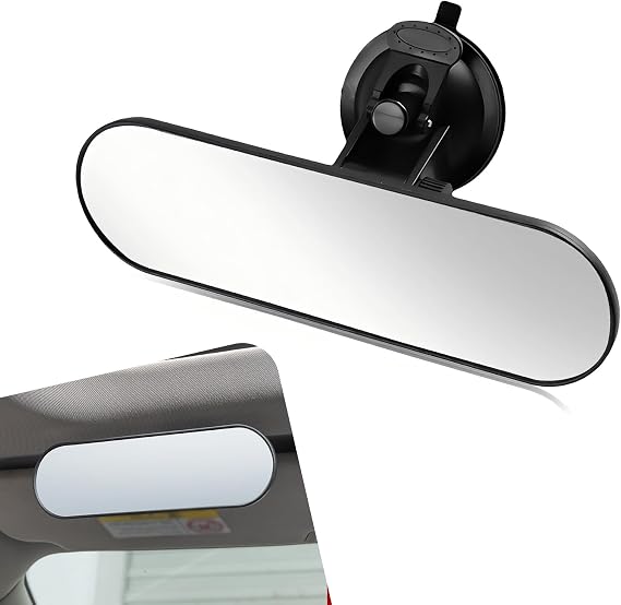 Rear View Mirror, Larger and Wider Enlarged Vision HD Glass Mirror, Anti-glare Multifunctional Rear Seat Baby Observation Accessories with Suction Cup, for Most Cars Trucks (White)