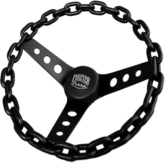 11" Black Chain Steering Wheel 3-Spoke with Engraved Horn Button-3 Hole