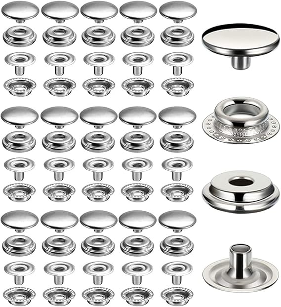 60 Pieces Stainless Steel Snap Fastener, BetterJonny 15mm Heavy Duty Snap Button Press Stud Cap for Jeans Fabric Jackets Clothes Bag Leather DIY Craft