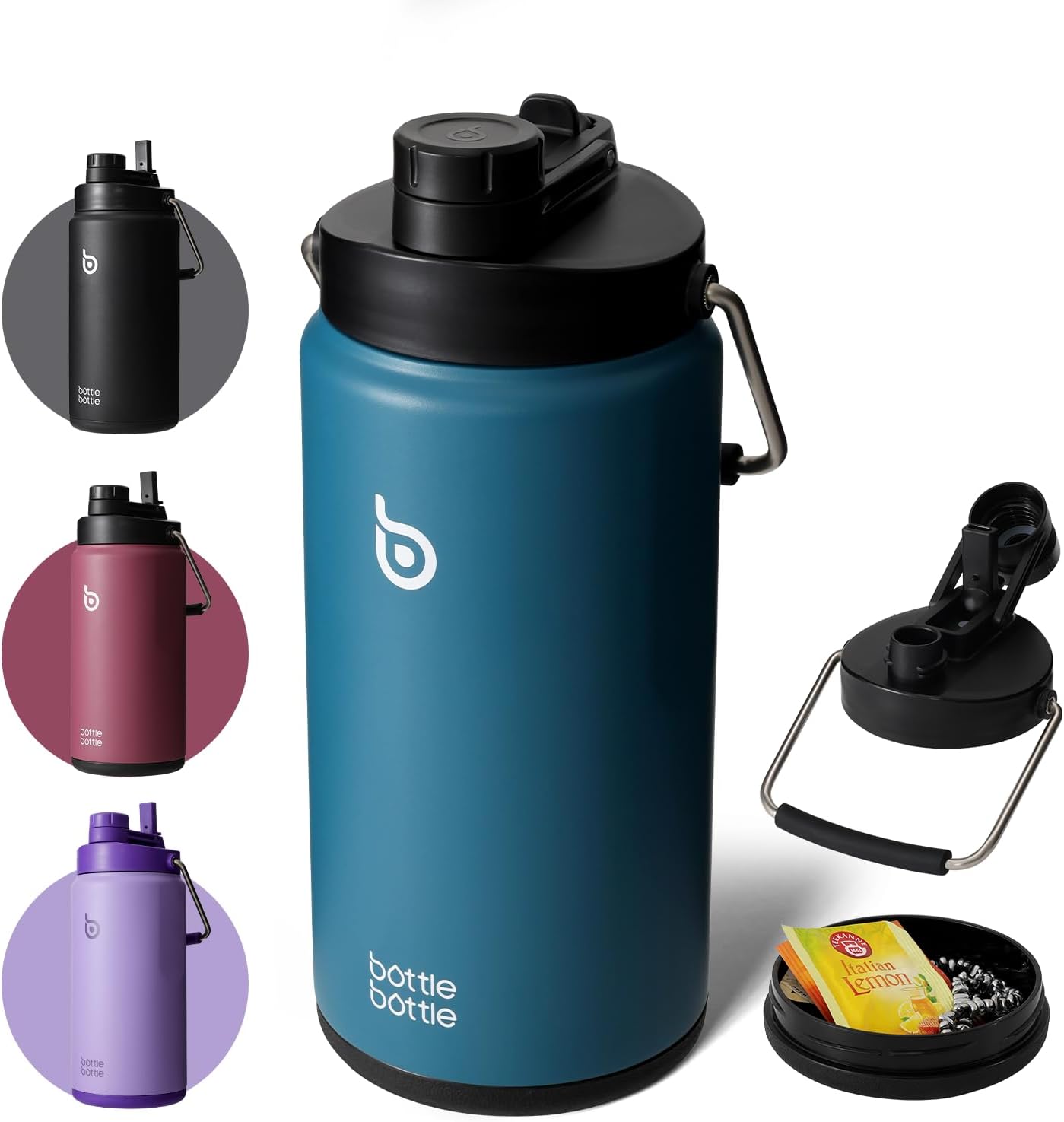 Bottle Bottle Insulated Water Bottle 2L with Straw and Dual-use Lid Half Gallon Water Jug Vacuum Stainless Steel for Workout and Sports Insulated Beer Growler with HandleBlackish Green