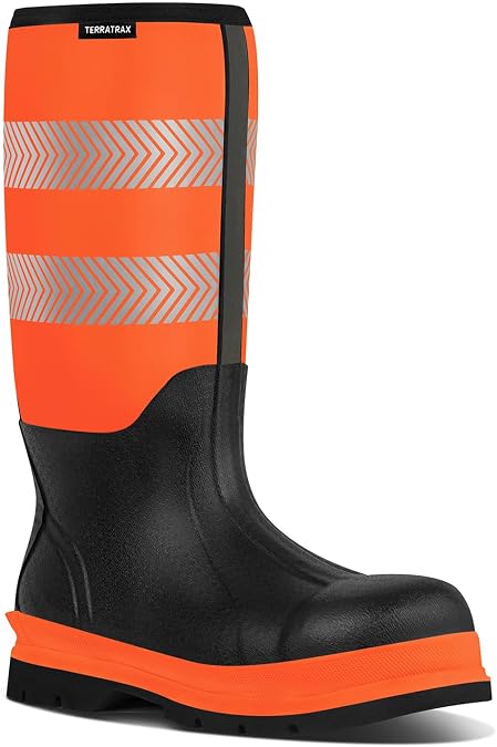 Men's Steel Toe Muck Boots, Extra Wide Waterproof Rubber Boots | Puncture-proof neoprene rain boots for men. Hands-free slip-on removal. 100% waterproof