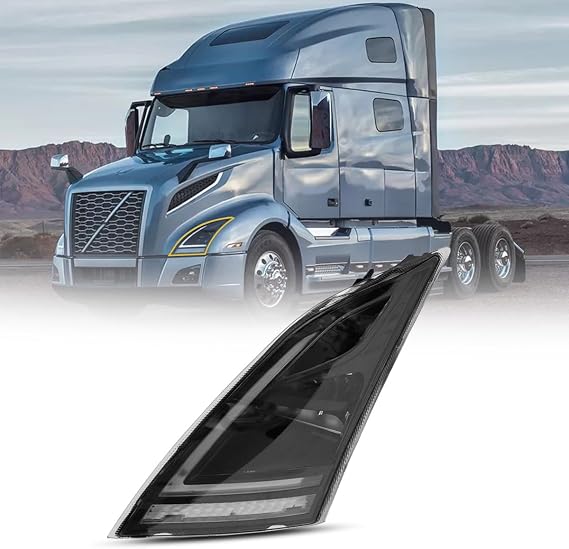 Front Headlight Compatible with 2018+ Volvo VNR Black Reflective LED Headlight with DRL with LED Control Module,Right Side