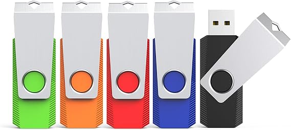 KEXIN USB Stick 64 GB Set of 5 USB 2.0 Memory Sticks Colourful Metal Housing Rotating Design – Key Ring Suitable USB Sticks