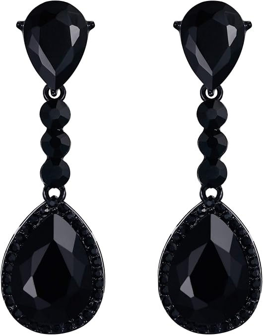 BriLove Women's Wedding Bridal Crystal Teardrop Infinity Figure 8 Chandelier Dangle Clip-On Earrings
