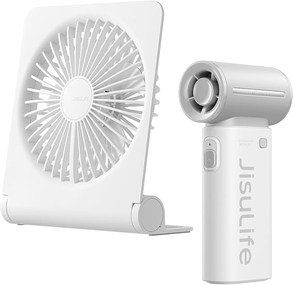 JISULIFE Small Desk Fan 160 Tilt Folding Personal Mini Fan+Mini USB Rechargeable Fan [12H Max Cooling Time]