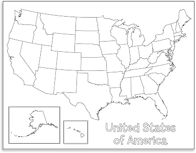 Hygloss Products Creative Learning Poster - U.S.A. Map - Art Activities for Classroom, Kids Camps, Events, Parties & More - Black Design on White Paper - 17 x 22 - 24 Posters per Pack,30147