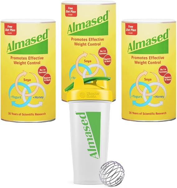 Almased - SOYA, Yogurt & Honey Meal Replacement for Weight Control, 500g Triple Pack and Shaker Bundle