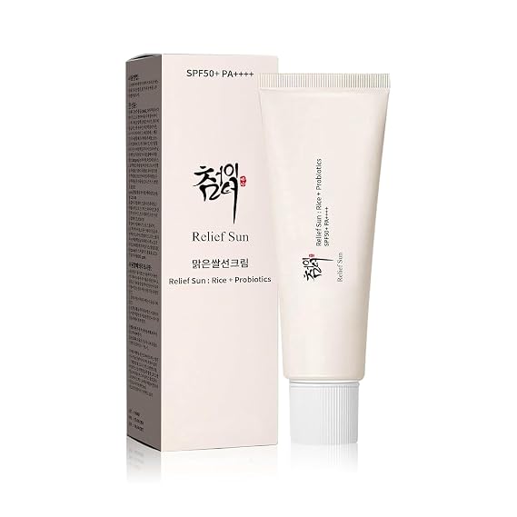 Relief Sun Organic Sunscreen SPF50+, PA++++ Rice and Probiotics | Korean Skin Care Solution for All Skin Types | Nourishing Skin Protection