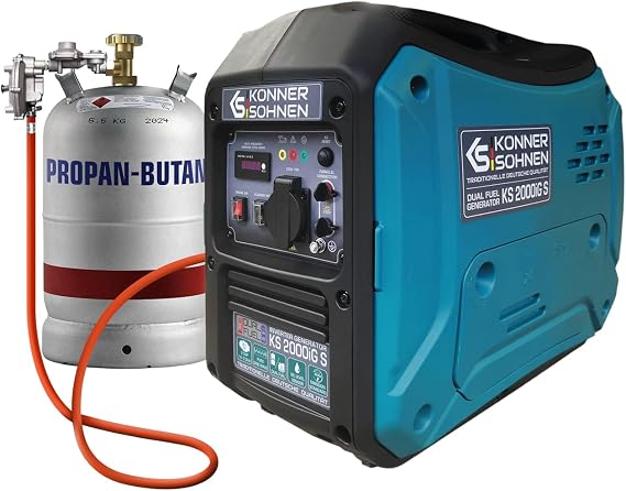 Könner & Söhnen KS 2000iG S portable LPG/petrol inverter generator.DUAL FUEL generator 2000W,inverter electric generator with copper winding,with UK Plug Sockets overload and short circuit protection