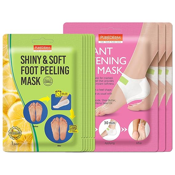 Purederm Moisturizing Foot Mask (3 Packs) & Shiny Foot Peel (6 Pairs)