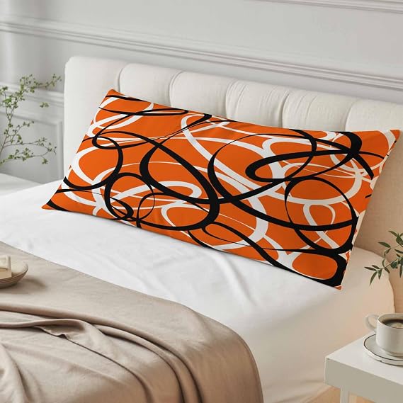 Abstraction Distortion Lines Art Throw Pillow Cover,Decorative Pillowcase with Hidden Zipper Black Orange White Breathable Lumbar Pillow Cushion Case for Couch Sofa Bed Home,20"x54"