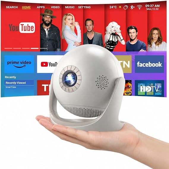 Mini Projector 1080P, Projector with WiFi & Bluetooth, Built-in Apps, 180 Rotation, Ultra-Short Throw 0.88:1, 300ANSI, Portable Projector for Bedroom, Outdoor Projector for World Cup.