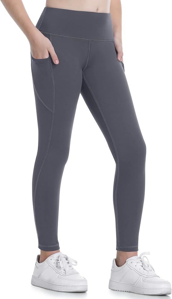 Ewedoos Girl's Athletic Leggings with Pockets Kids Yoga Pants Leggings for Girls Active Running Dance Tights