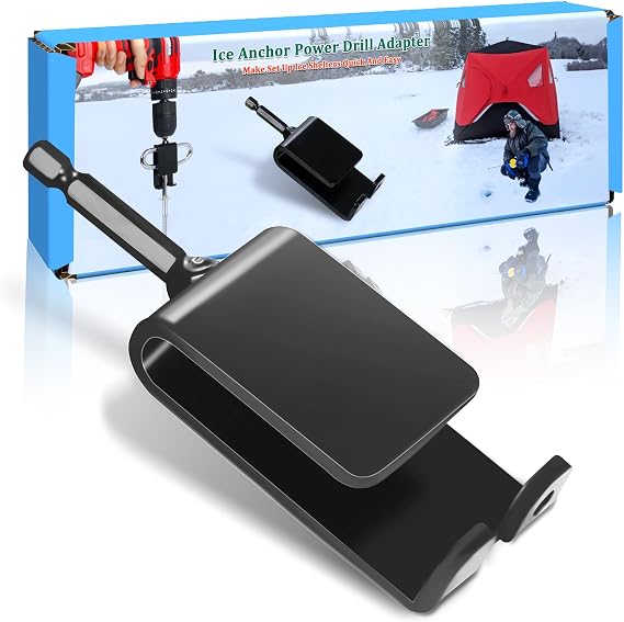 Huntury Ice Anchor Drill Adapter for Set Up Ice Fishing Shelter, Fit 3/8" and 1/2" Chuck Power Drills, Quick and Easy to Set Up Ice Tent, Ice Fishing Accessories, Ice Shelter Accessories