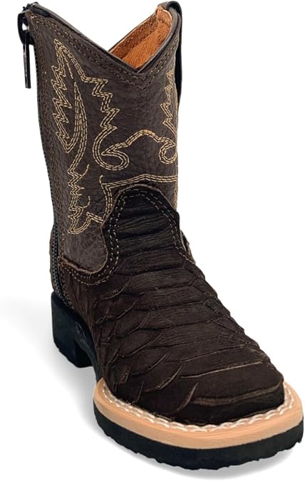 The Western Shops Infant Kids Python Print Leather Cowboy Boots, Square Toe Side Zipper Baby Western Boots