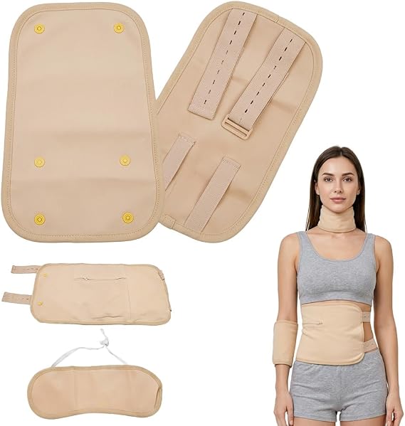 4Pcs Castor Oil Pack Wrap Kit, Reusable Castor Oil Packs and Castor Oil Wrap for Neck Waist Knee, Adjustable Caster Oil Pack Wrap Kit with Waterproof Outer Layer