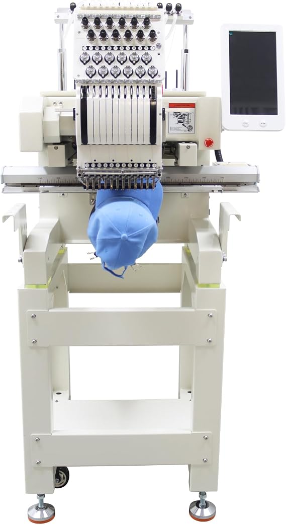 Single Head 12 Needles Commercial Embroidery Machine 8"x18" Embroidery Area 1200SPM Max Speed with 10" LCD Touch Screen 110V-220V