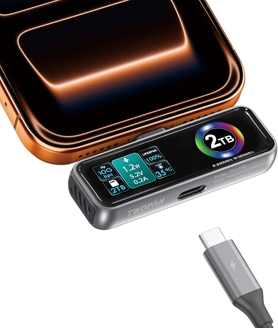 TWOPAN 2TB Magnetic Portable iPhone SSD for ProRes 4K 60fps Video