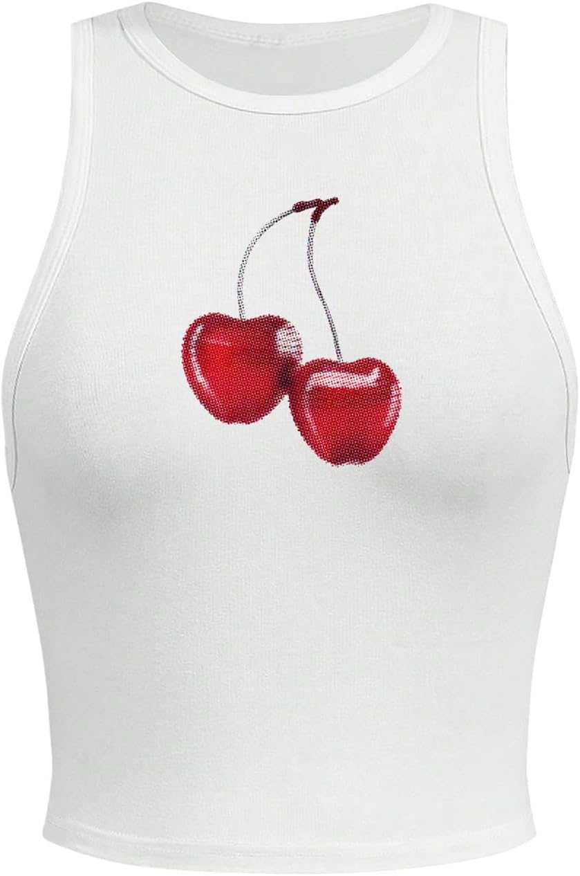 SOLY HUX Womens Y2k Printed Crop Top Cute Graphic Vest Summer Going Out Tank Shirts White Graphic Medium