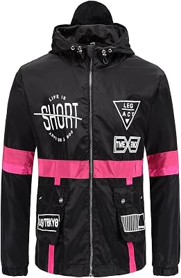 perdontoo Mens Casual Windbreakers Lightweight Drawstring Hooded Jackets