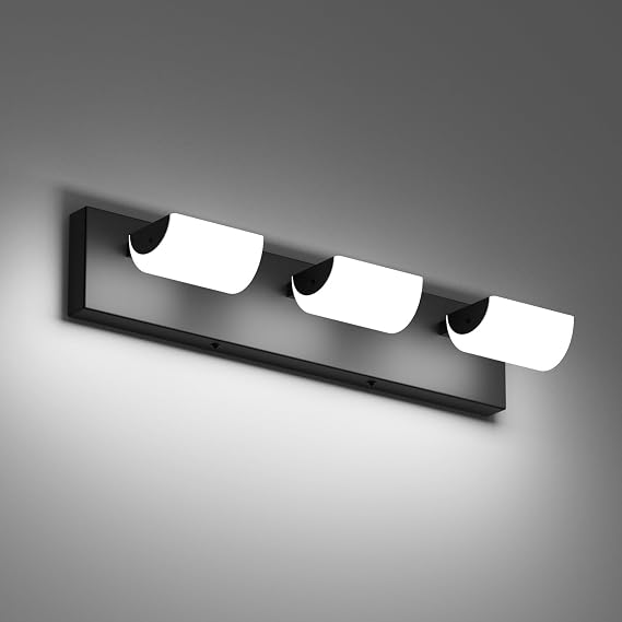 Ralbay Black Bathroom Vanity Lights 3 Light Matte Black Modern Acrylic Bathroom Wall Lighting Fixtures Over Mirror (White Light 6000K)