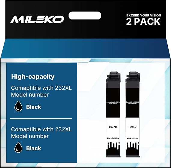 MILEKO Remanufactured Replacement for Epson 232XL Black Ink Cartridge 2Pack