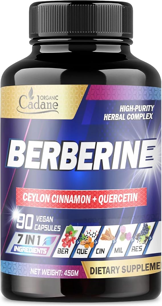 Organic Cadane Berberine Supplement with Ceylon Cinnamon, Quercetin, Black Pepper & More - Supports Heart, Digestive, Body & Immune - 90 Capsules for 3 Months