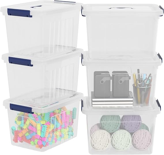 6-Pack 12 L Plastic Storage Boxes with Lid, Clear Storage Latch Bin