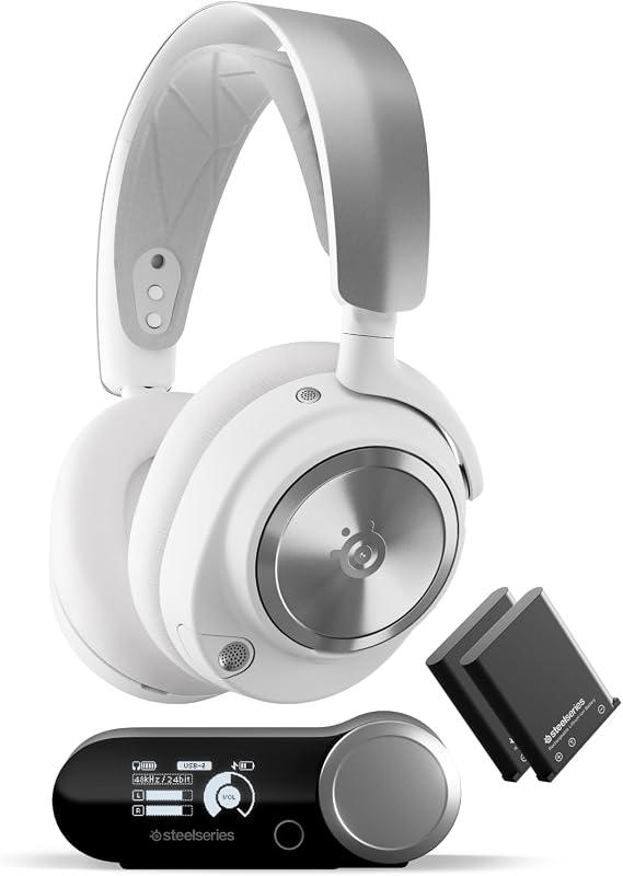 SteelSeries Arctis Nova Pro Wireless ETAIL BOX Multi-Platform Gaming Kulaklık, Hi-Fi Ses Sürücüleri, Aktif Gürültü Giderme - Clearcast Gen2 Mikrofon - PC, PS5, PS4, Switch, Mobil Beyaz