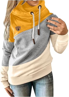 ZYXTIM Womens Mockneck Hoodie Warm Turtleneck Sweatshirts Plus Size Colorblock Drawstring Casual Tunic Tops Cotton Pullover