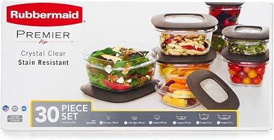Rubbermaid 071691490951 Premier Food Storage Containers, 30-Piece Set, Gray, Transparent