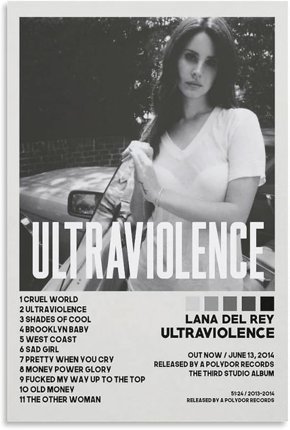 LUOWEI Lana Del Rey Poster UV Poster Album Cover Poster Room Aesthetic Poster Decorative Painting Canvas Wall Art Living Room Poster Bedroom Painting 16x24inch 40x60cm