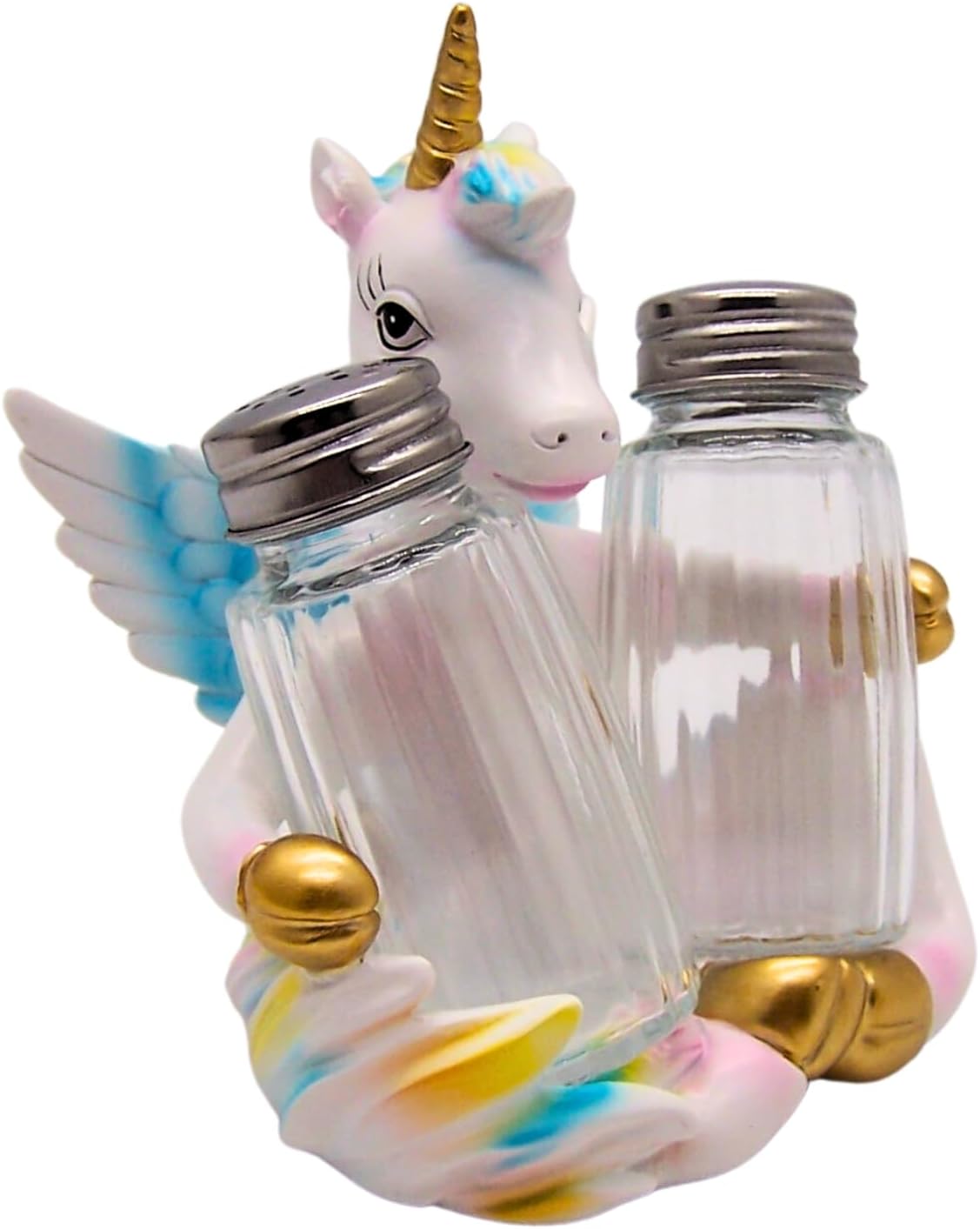 Sitting Unicorn Salt and Pepper Set Holder, Whimsical Décor, Shakers Included, 4.25 Inches