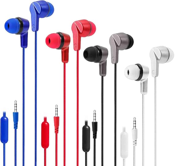 UrbanX Set of 4 R2 Wired in-Ear Headphones with Mic for Tecno Spark with Tangle-Free Cord, Noise Isolating Earphones, Deep Bass, in-Ear Bud Silicone Tips