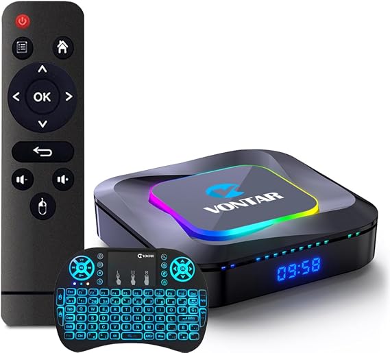 Android TV Box 13.0, VONTAR R3 Wi-Fi 6 4GB RAM 128GB ROM, RK3528 CPU Quad-Core 2.4G/5G Wi-Fi BT 5.0 USB 3.0 Android Box with Mini Wireless Keyboard,2GB+16GB