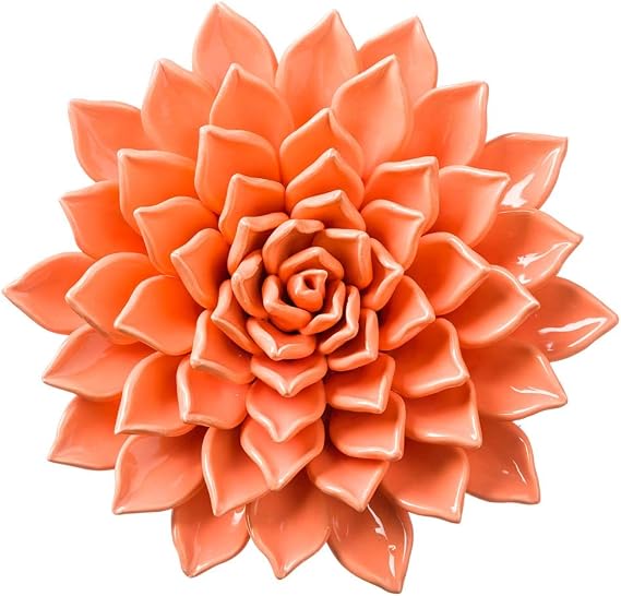 Vivaterra Ceramic Wall Flowers (Coral) Handcrafted Decorative Flower Wall Decor Elegant, Nature-Inspired Floral Art for Walls, Shelves or Tables (10" Diameter)