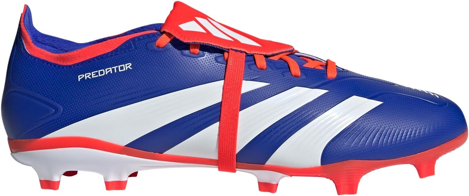 adidas Predator League Fold-Over Tongue Firm Ground Soccer Shoes - Hybridfeel Upper, Controlplate 2.0 Outsole for Firm Ground Play (Lucid Blue/White/Solar Red, US Footwear Size System, Adult, Men, Numeric, Medium, 9.5)