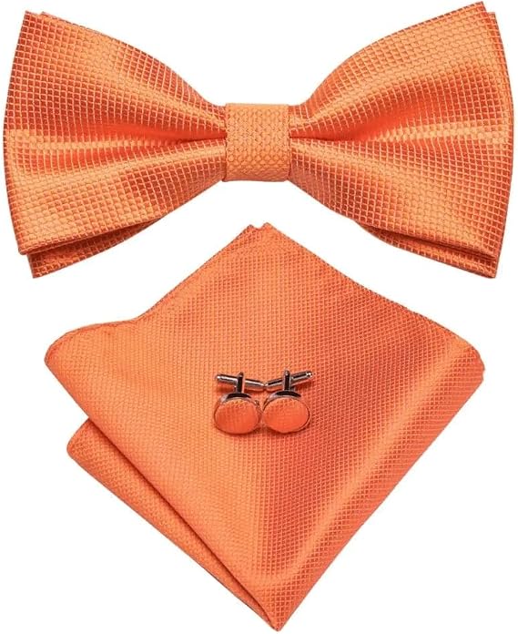 Hi-Tie Silk Solid Bowtie Adult Bow Tie Pocket Squrare Cufflinks Set Men Bowknot Wedding Business (White space Element (1) 3)