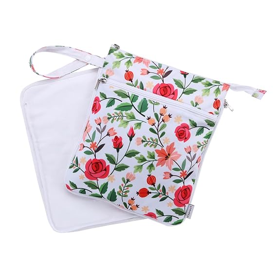 Breast Pump Bag Wet/Dry Bag with Preparation Place Mat, Waterproof Pump Parts Storage Bag for Moms Pumping at Work or Outdoors(Romantic flowers)
