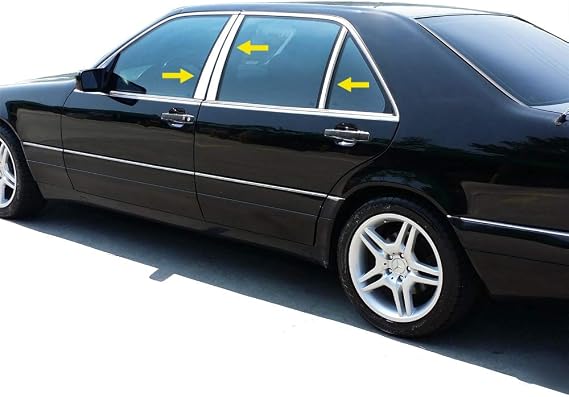 MaxMate Made in USA! Compatible with 1991-1998 Mercedes-Benz S W140 Class 6 PC Stainless Steel Chrome Pillar Post Trim
