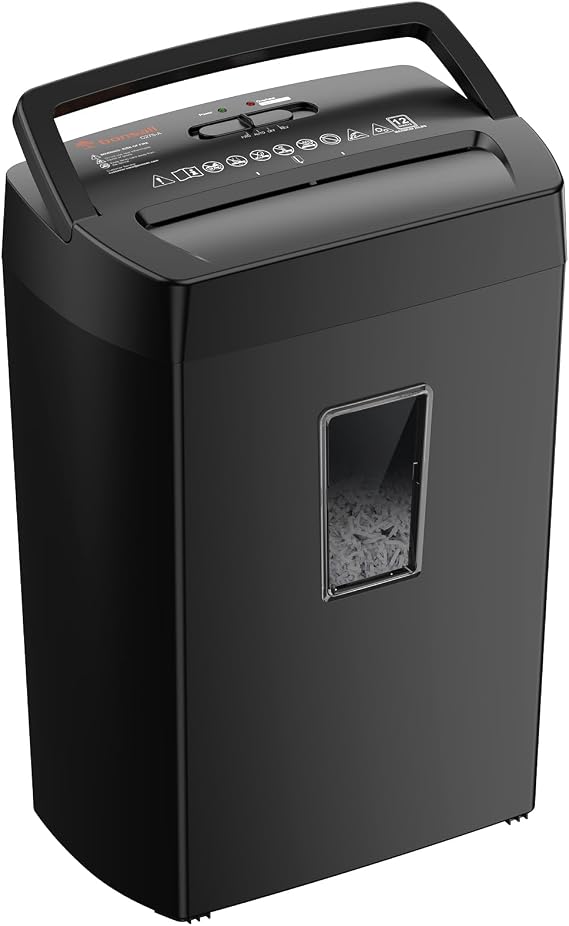 Bonsaii 12-Sheet Cross Cut Paper Shredder, 5.5 Gal Home Office Heavy Duty Shredder for Paper, Credit Card, Mail, Staples, with Transparent Window, High Security Level P-4 (C275-A)