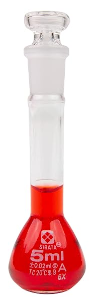 Vee Gee Scientific Sibata 2306A-5 Class A 5mL Volumetric Flasks with Ground Glass Stopper (Pack of 6)