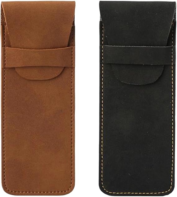 2 Pcs PU Pen Pouches Black Brown for Stationery Storage | 2 pack PU pen cases black brown, for pen small item storage portable daily stationery carry accessory