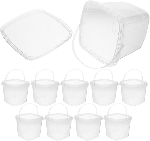 Cabilock Square Ice Cube Bucket with Lid 3.15 Inch Thickened Mini Clear Plastic Ice Storage Container for Cream Yogurt Jam Freezer Use