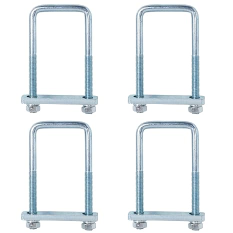 4 Pack Square U-Bolts, 1/2" x 3 W x 7 L, Galvanized Steel, with Frame Plates, Nuts, and Washers, for Trailer, Boats, and Trucks